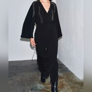 Sz XS Zara NWT ZW Collection beaded embroidery dress black 5107/283